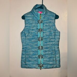 Lilly Pulitzer NWOT Noella Crystal Embellished Vest Turquoise Oasis Resort Sz S